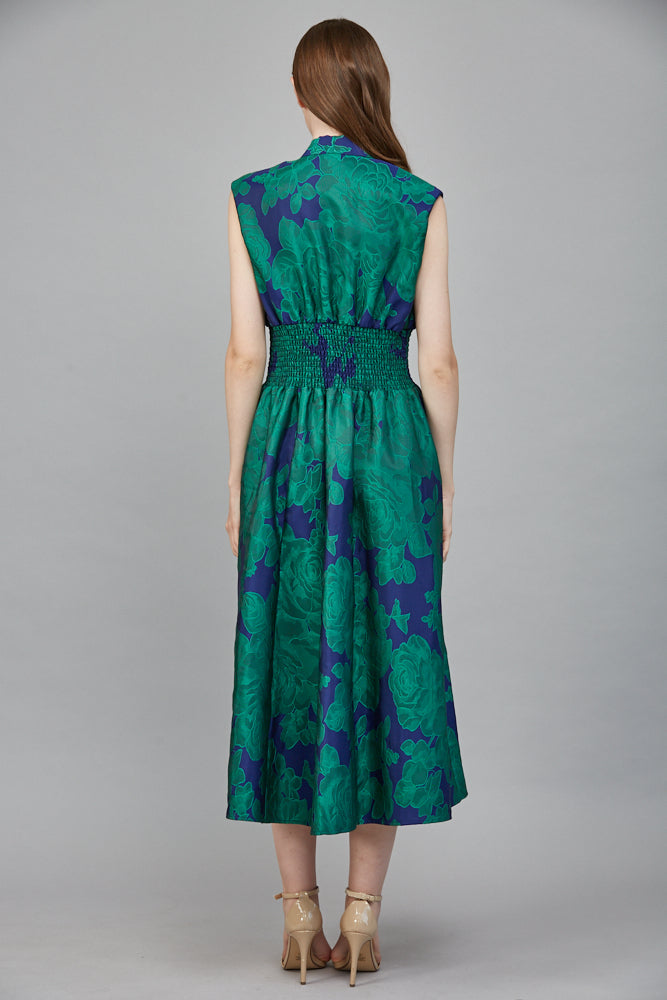 Empress Bold Floral Patten Jacquard Midi Dress