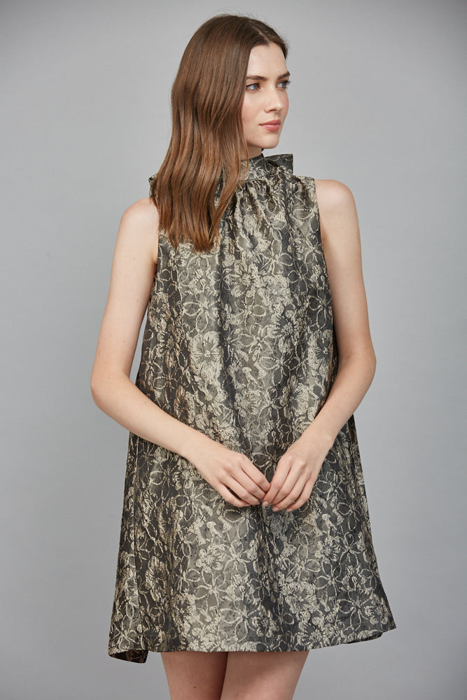 Imelda Floral Jacquard Back Bow A-Line Mini Dress