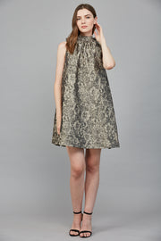 Imelda Floral Jacquard Back Bow A-Line Mini Dress