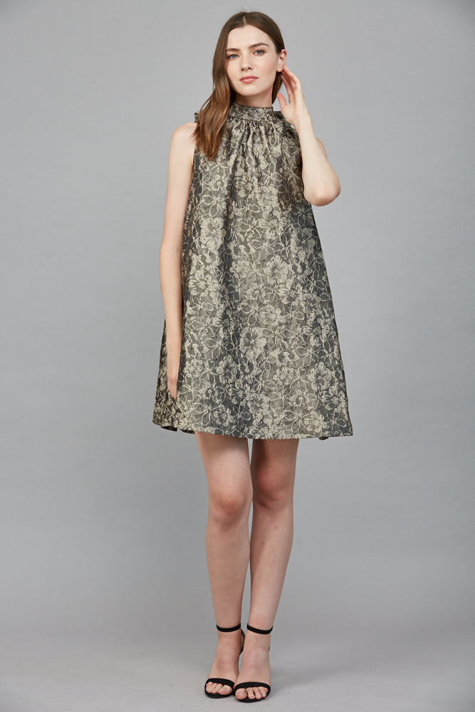 Imelda Floral Jacquard Back Bow A-Line Mini Dress