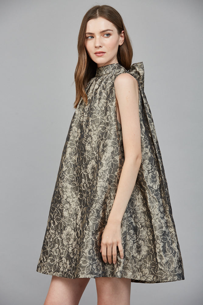 Imelda Floral Jacquard Back Bow A-Line Mini Dress