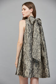 Imelda Floral Jacquard Back Bow A-Line Mini Dress