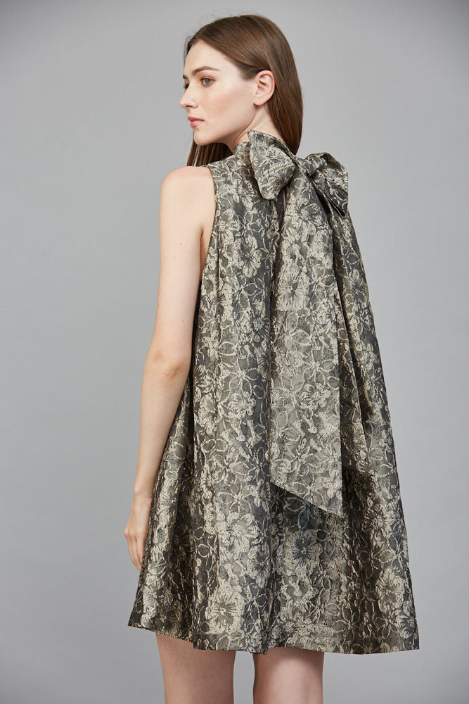 Imelda Floral Jacquard Back Bow A-Line Mini Dress