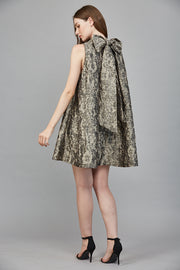 Imelda Floral Jacquard Back Bow A-Line Mini Dress