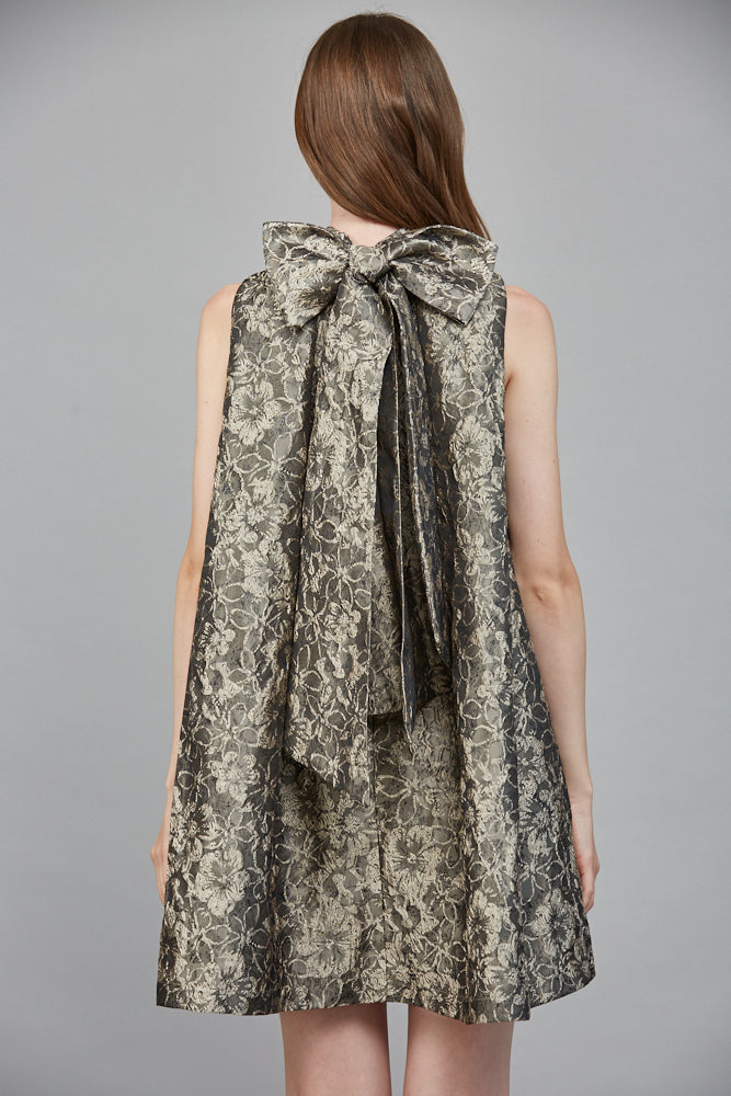 Imelda Floral Jacquard Back Bow A-Line Mini Dress