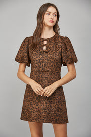Loki Leopard Faux Suede Bow Bodice Mini Dress