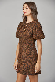 Loki Leopard Faux Suede Bow Bodice Mini Dress