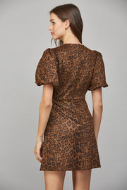 Loki Leopard Faux Suede Bow Bodice Mini Dress