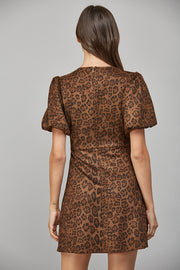 Loki Leopard Faux Suede Bow Bodice Mini Dress