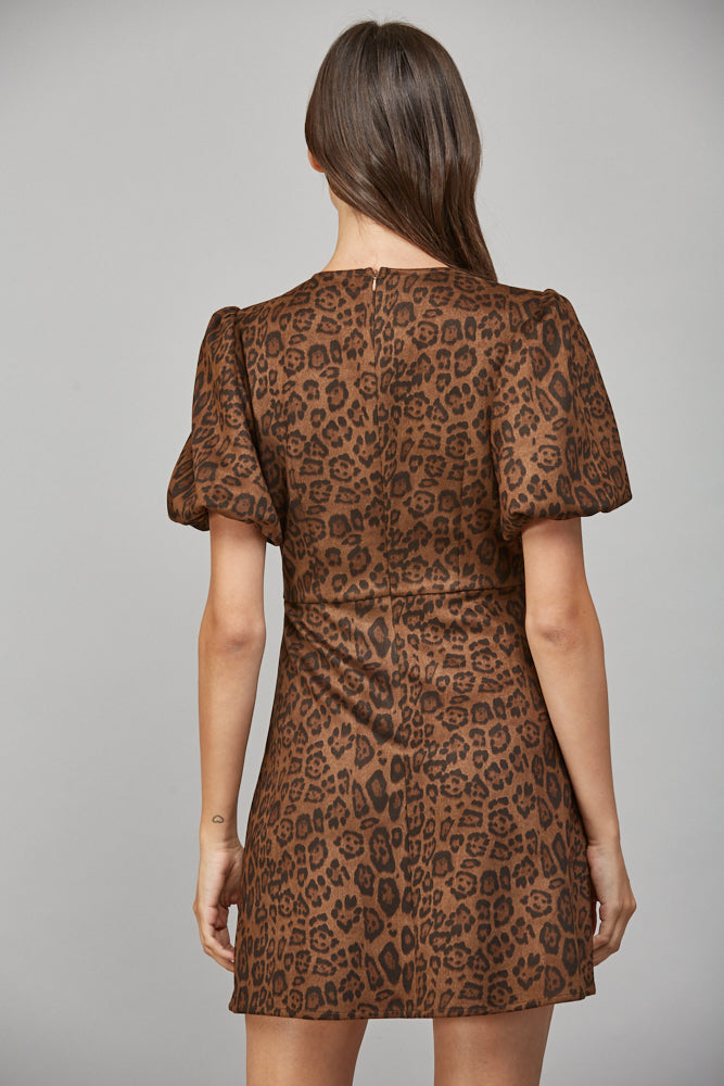 Loki Leopard Faux Suede Bow Bodice Mini Dress