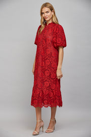 Scarlett Ruffle Neckline Lace Midi Dress