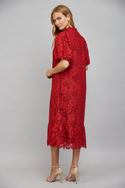 Scarlett Ruffle Neckline Lace Midi Dress