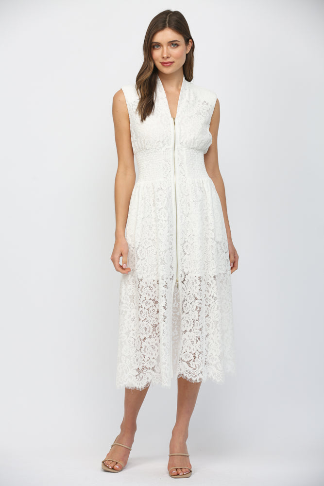 Chantelle Floral Lace Smocked Waist Midi Dress by Fate