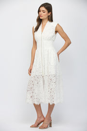 Chantelle Floral Lace Smocked Waist Midi Dress by Fate