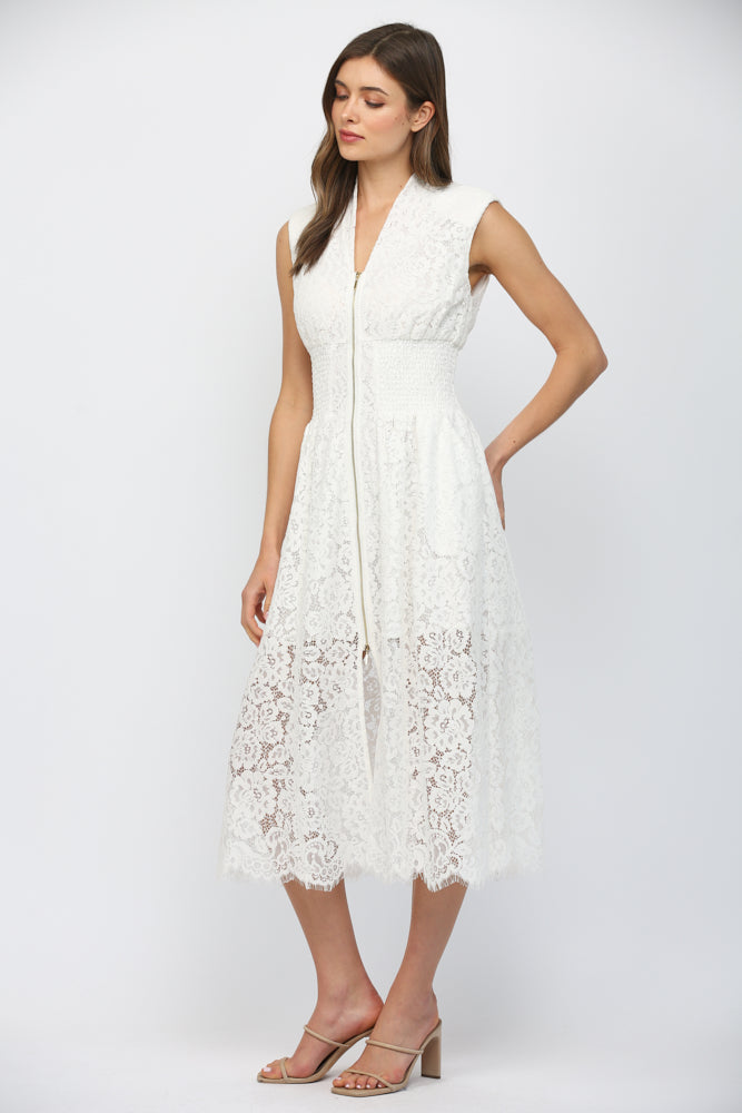 Chantelle Floral Lace Smocked Waist Midi Dress by Fate