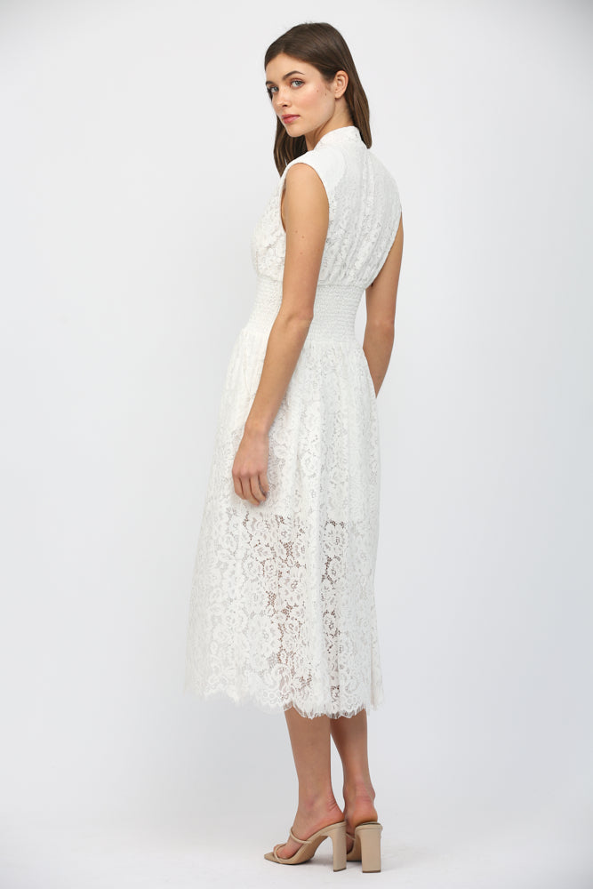 Chantelle Floral Lace Smocked Waist Midi Dress by Fate