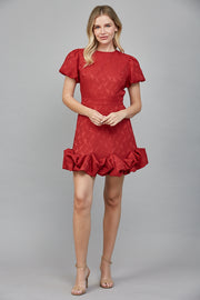 Jessica Red Floral Jacquard Ruffle Hem Mini Dress