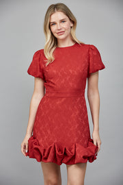 Jessica Red Floral Jacquard Ruffle Hem Mini Dress