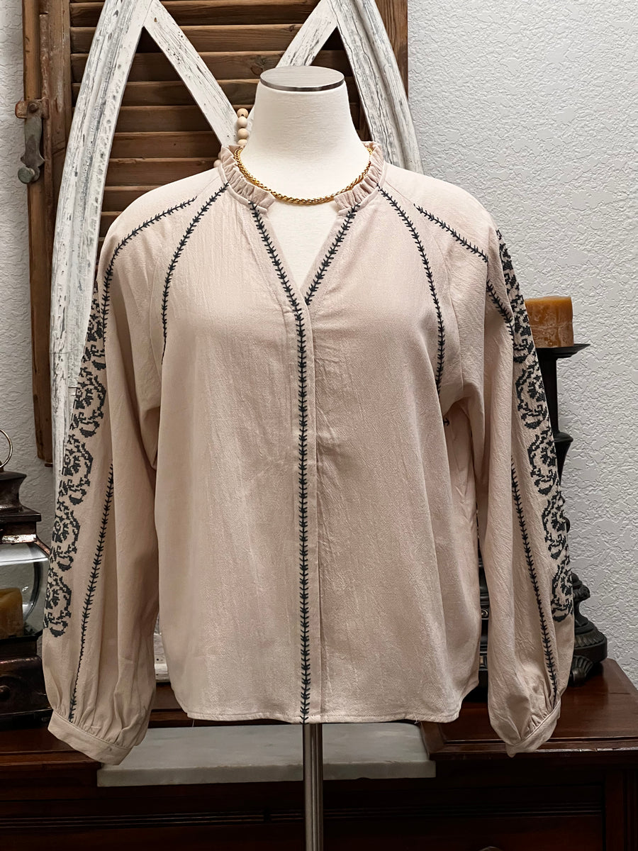 Consuela Linen Gauze Embroidered Top