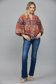 Aidyn II Puff Sleeve Button Down Chiffon Shirt Blouse