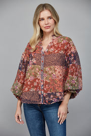 Aidyn II Puff Sleeve Button Down Chiffon Shirt Blouse