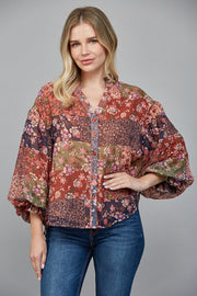 Aidyn II Puff Sleeve Button Down Chiffon Shirt Blouse