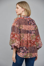 Aidyn II Puff Sleeve Button Down Chiffon Shirt Blouse