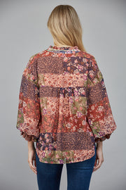 Aidyn II Puff Sleeve Button Down Chiffon Shirt Blouse