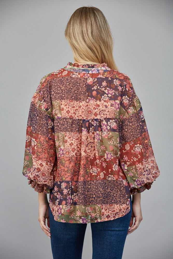 Aidyn II Puff Sleeve Button Down Chiffon Shirt Blouse