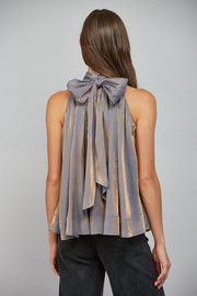 Sylvia Pleated Silhouette Tie Back Halter Blouse Top