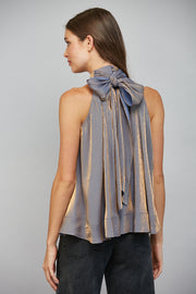 Sylvia Pleated Silhouette Tie Back Halter Blouse Top