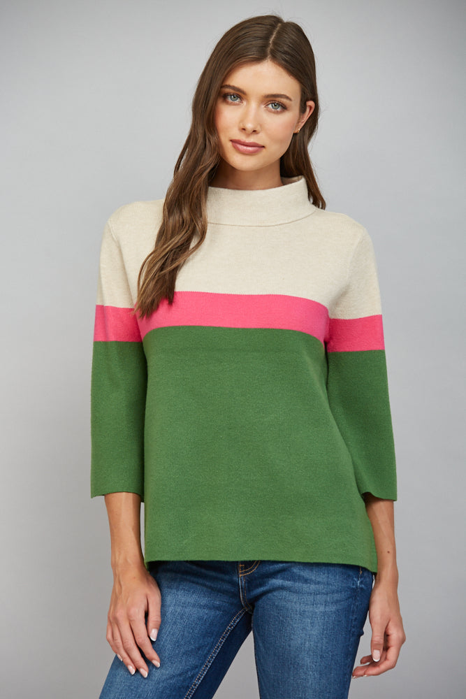 Suki Color Block Mock Neck Sweater