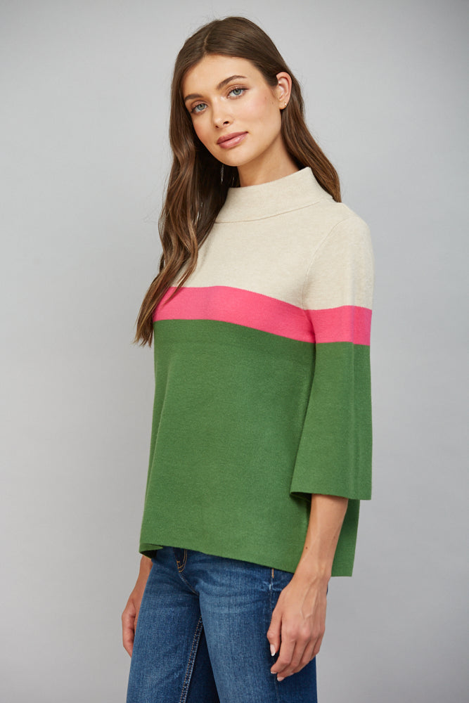 Suki Color Block Mock Neck Sweater
