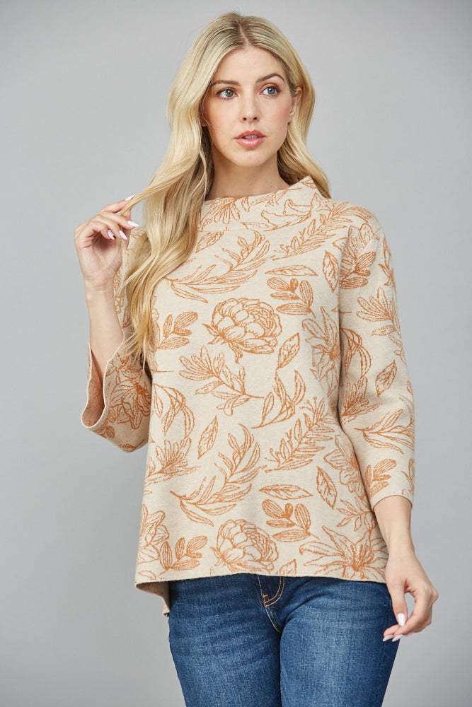 Fall Florals Graphic Knit Mock Neck Sweater