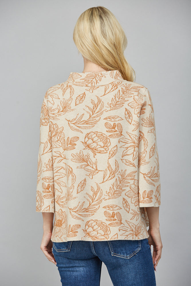 Fall Florals Graphic Knit Mock Neck Sweater