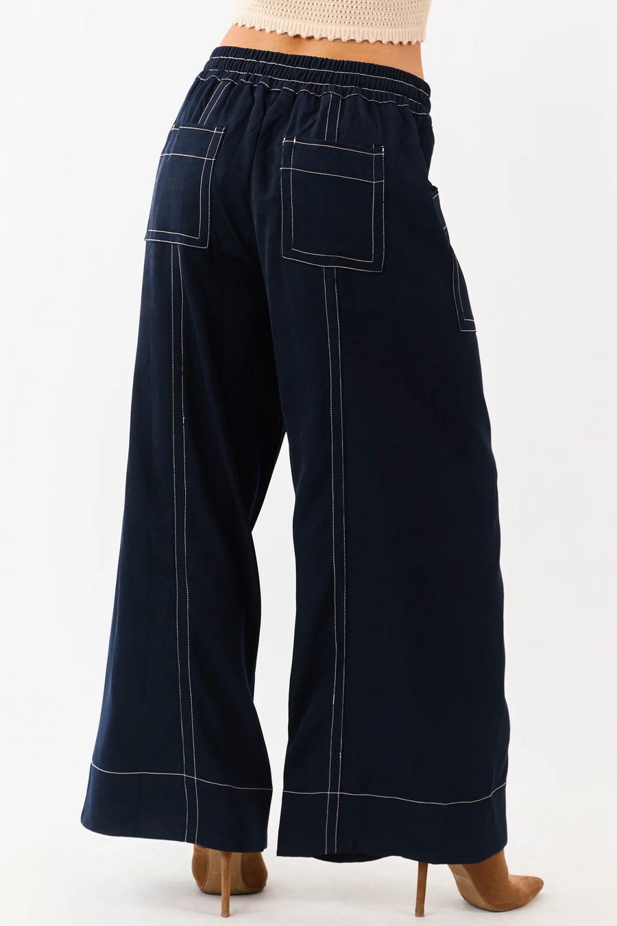 Gilligan Soft Washed Contrast Stitch Wide Leg Pants