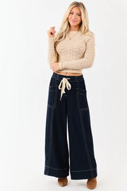 Gilligan Soft Washed Contrast Stitch Wide Leg Pants