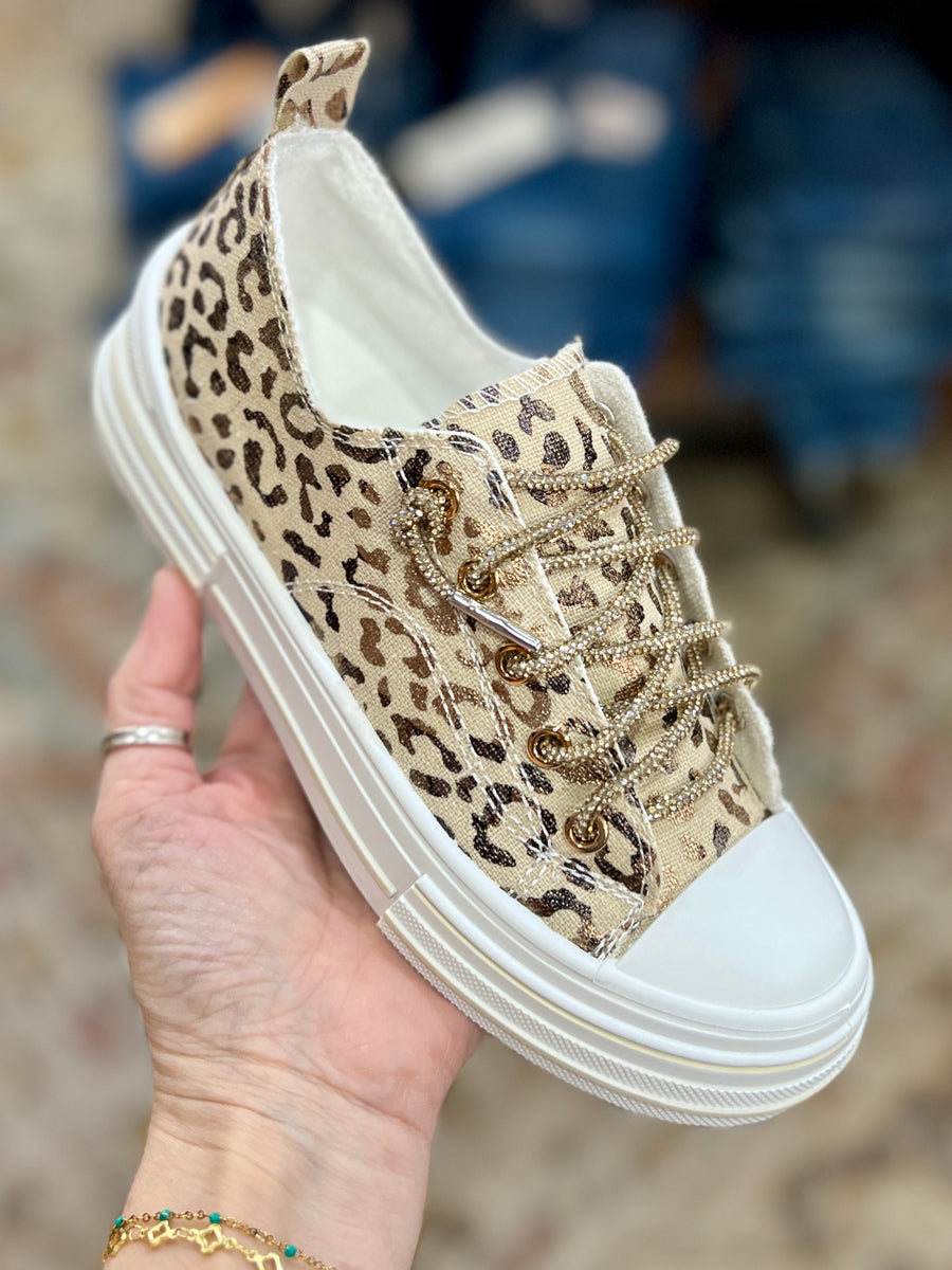 Aman Sparkle Lace Up Print Canvas Sneaker with Crystal Laces
