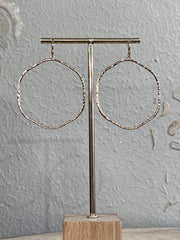 Gold Hammered Thin Drop Uneven Hoop Earrings