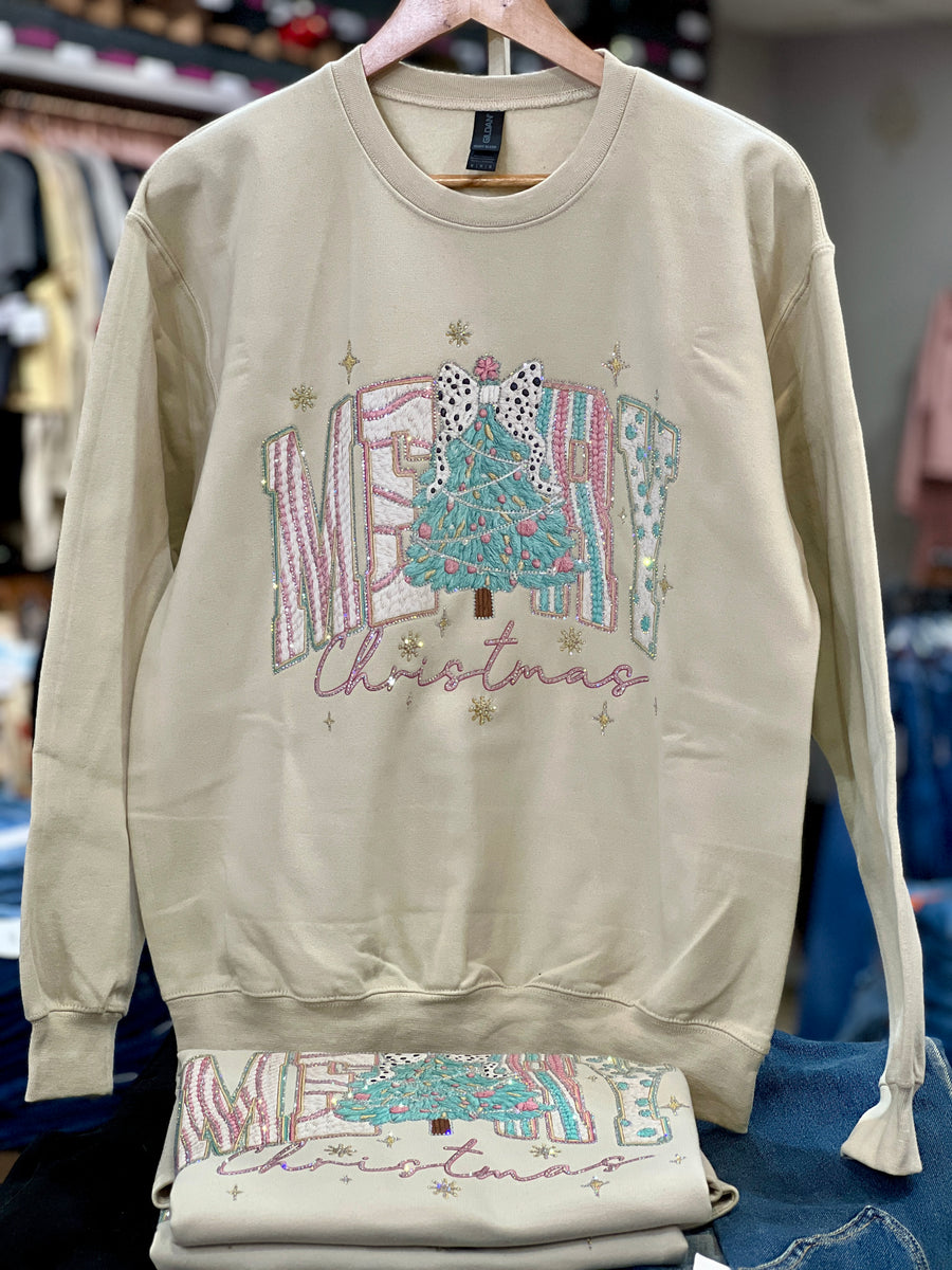 Yarn Pastel MERRY Christmas Bejeweled Sweatshirt