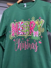 Merry Candy Christmas Bejeweled Long Sleeve Graphic Crew Tee