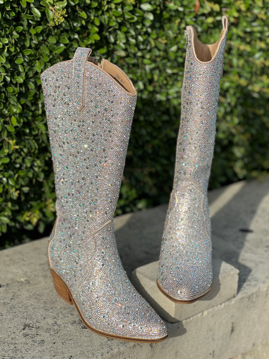 Hey Girl by Corkys "Pony Up" Clear Rhinestone Boots