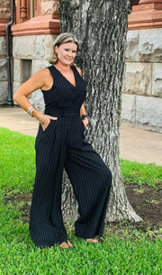 Vinny Pinstriped Mock Vest Jumpsuit