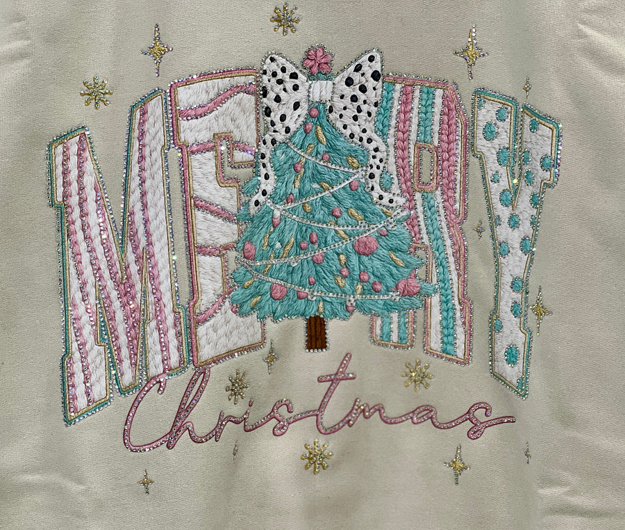 Yarn Pastel MERRY Christmas Bejeweled Sweatshirt