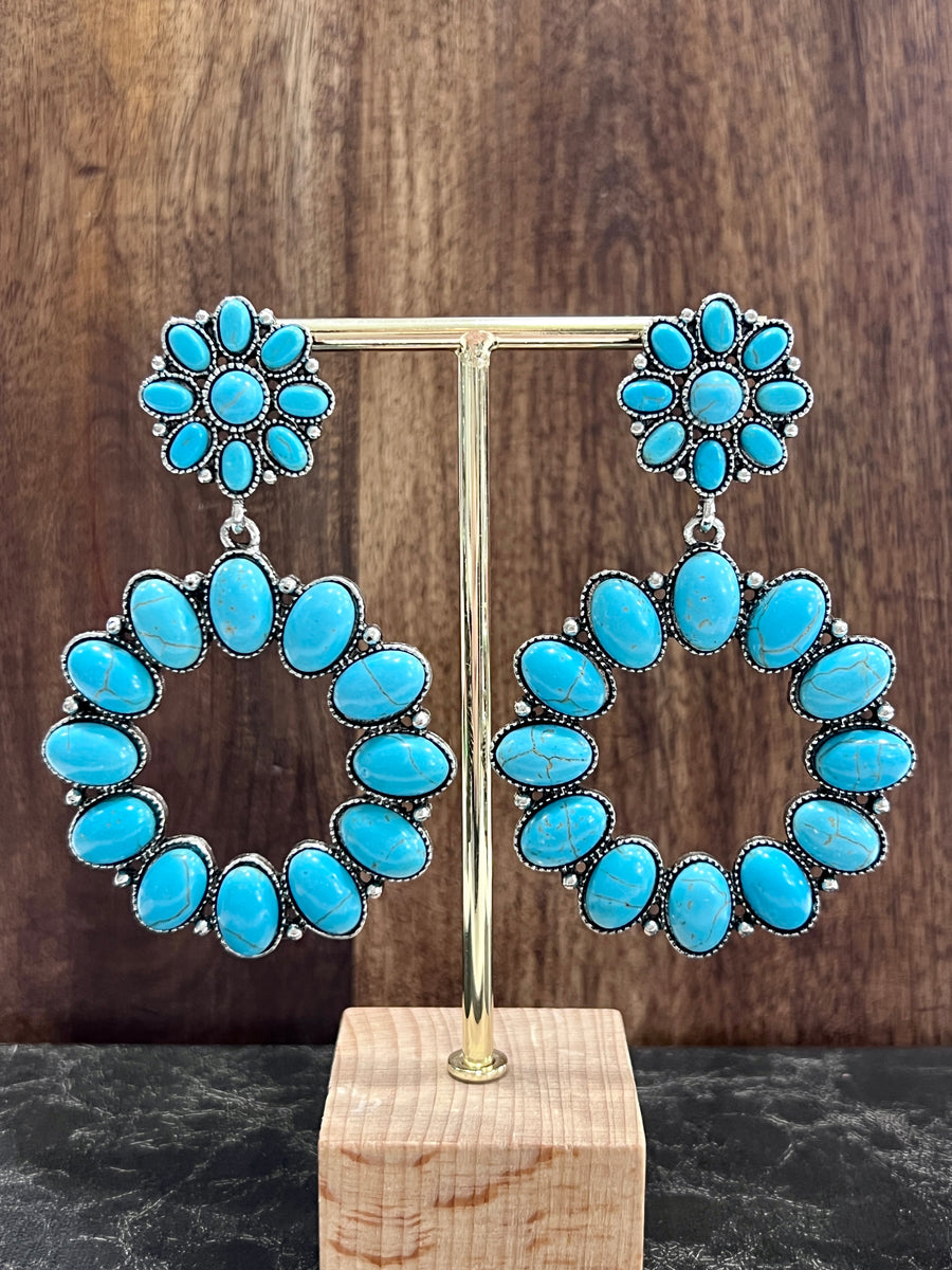 Matoaka Southwestern Blue Turquoise Flower Pendant Earrings