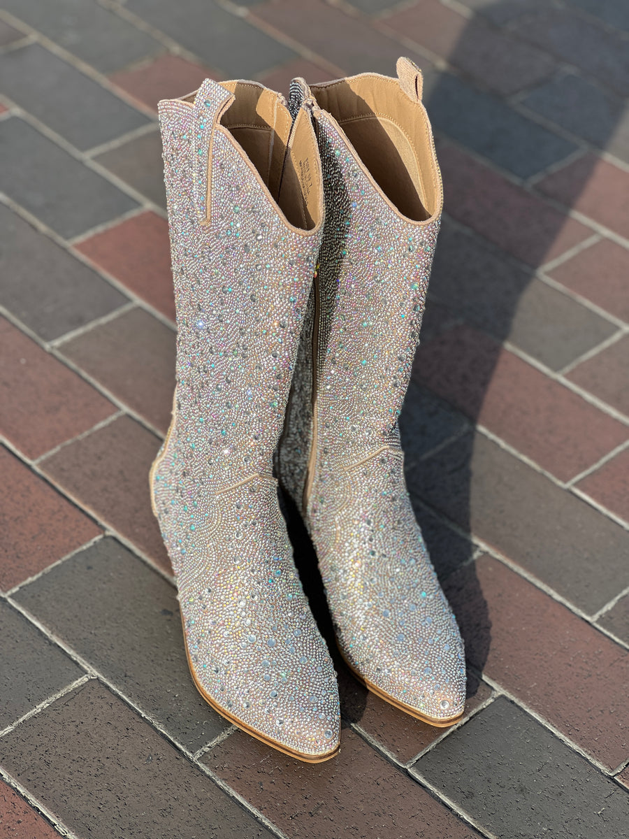 Hey Girl by Corkys "Pony Up" Clear Rhinestone Boots