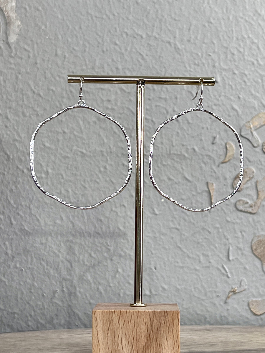 Gold Hammered Thin Drop Uneven Hoop Earrings