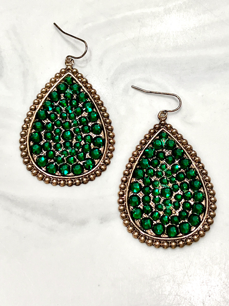Emerald Green Crystal Sparkle TearDrop Earrings