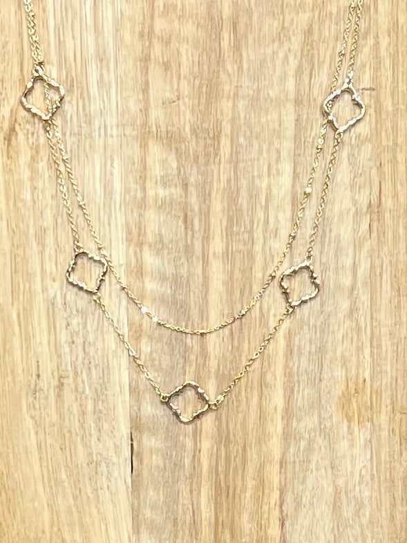 Double Strand Gold Clover Necklace