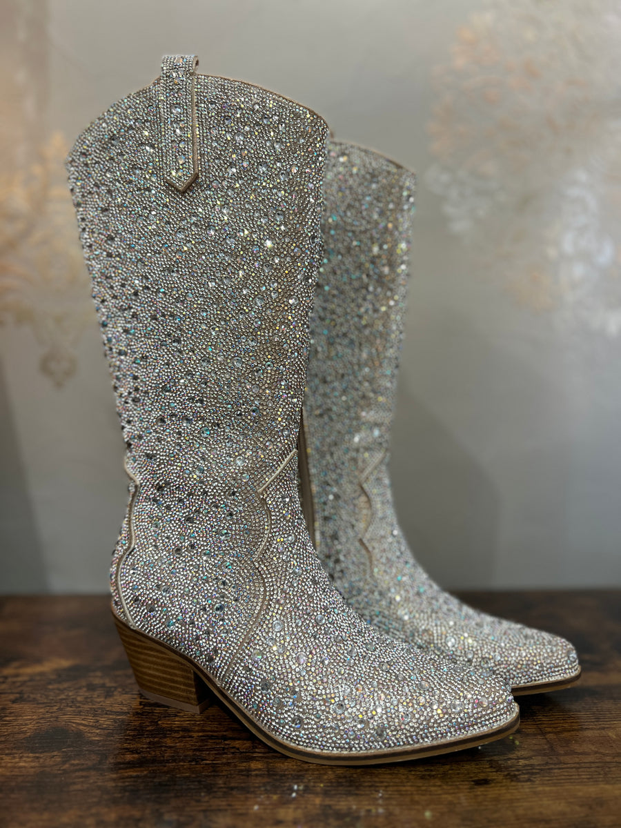 Hey Girl by Corkys "Pony Up" Clear Rhinestone Boots